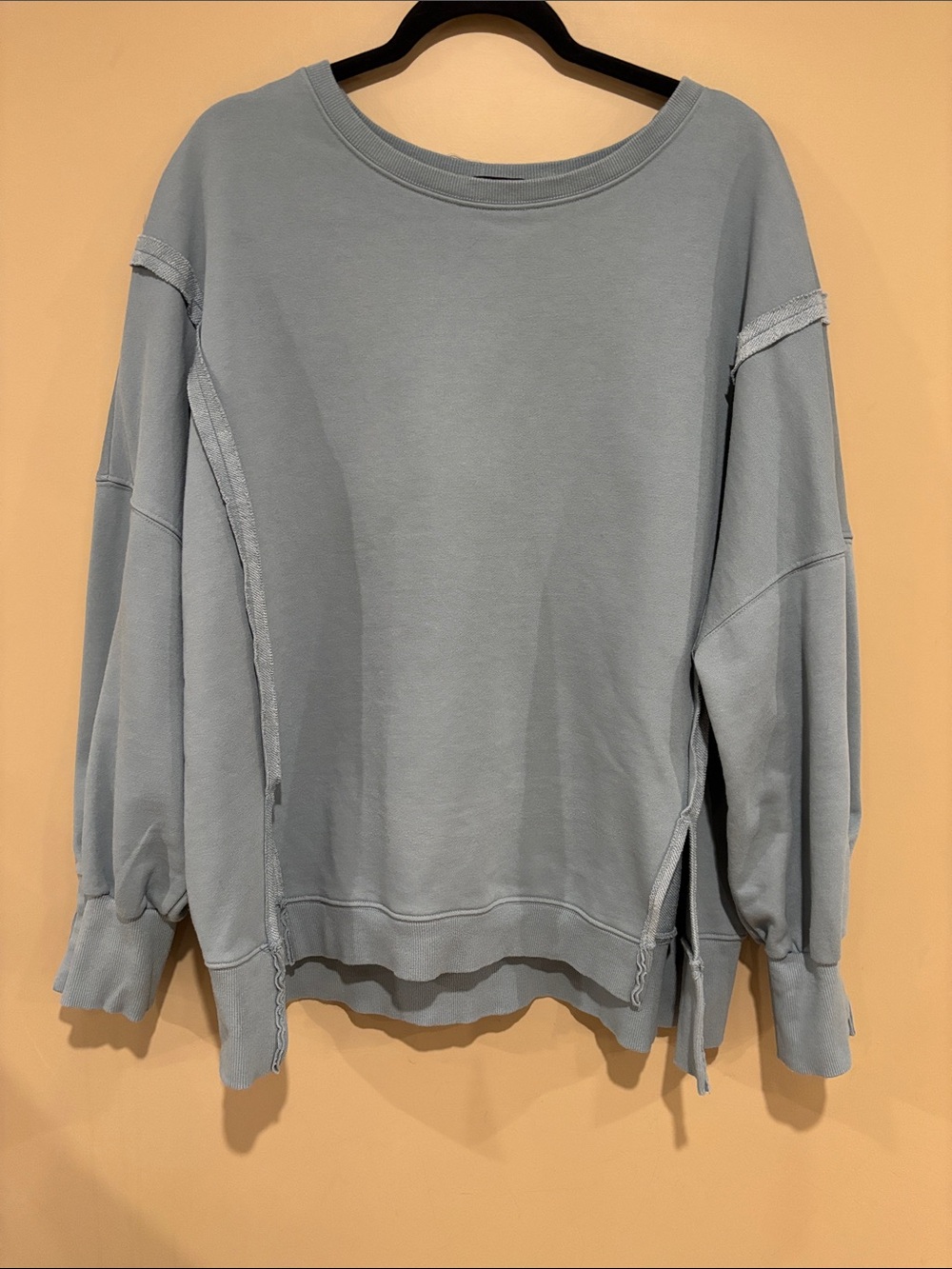 Oversized raw hem sweatshirt in dusty blue